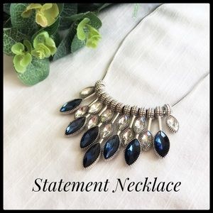 Blue and Silver Tones Statement Necklace